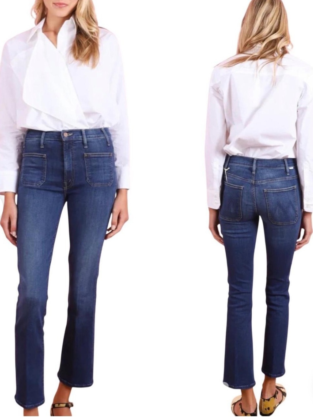 Mother Patch Pocket Insider Flood Bootcut Jeans in On Your Left Color